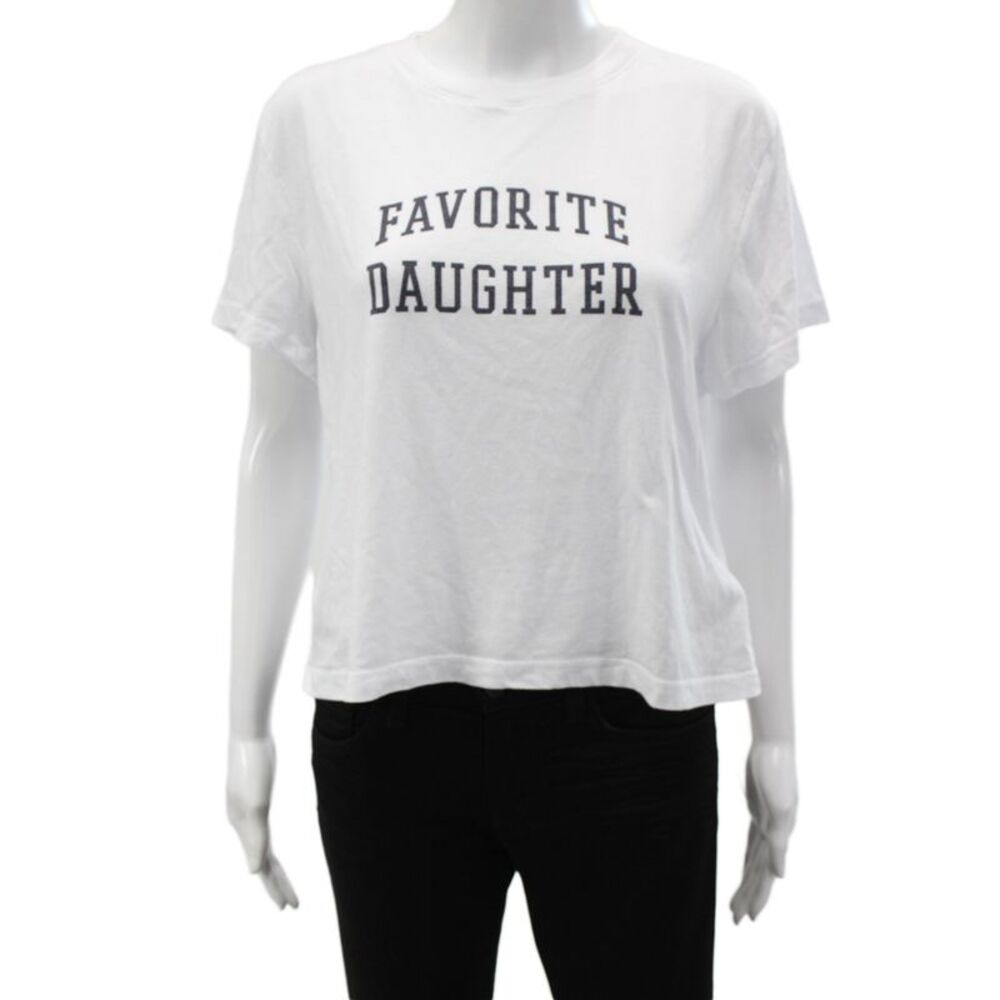 Favorite Daughter Women White Graphic Crew Neck T-Shirt Size M